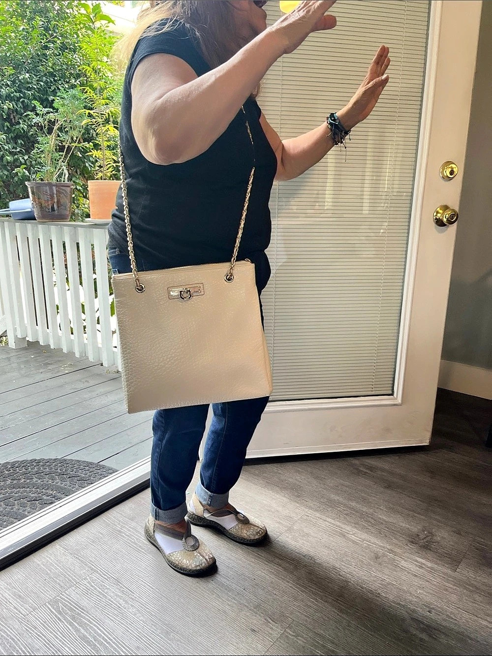 DKNY Pebbled Shoulder Bag in Gold
